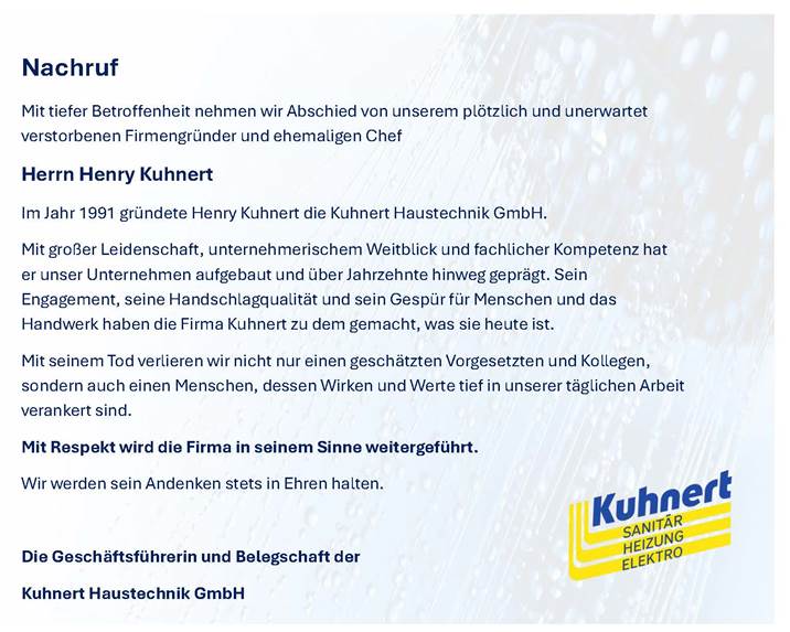 Nachruf für Henry Kuhnert